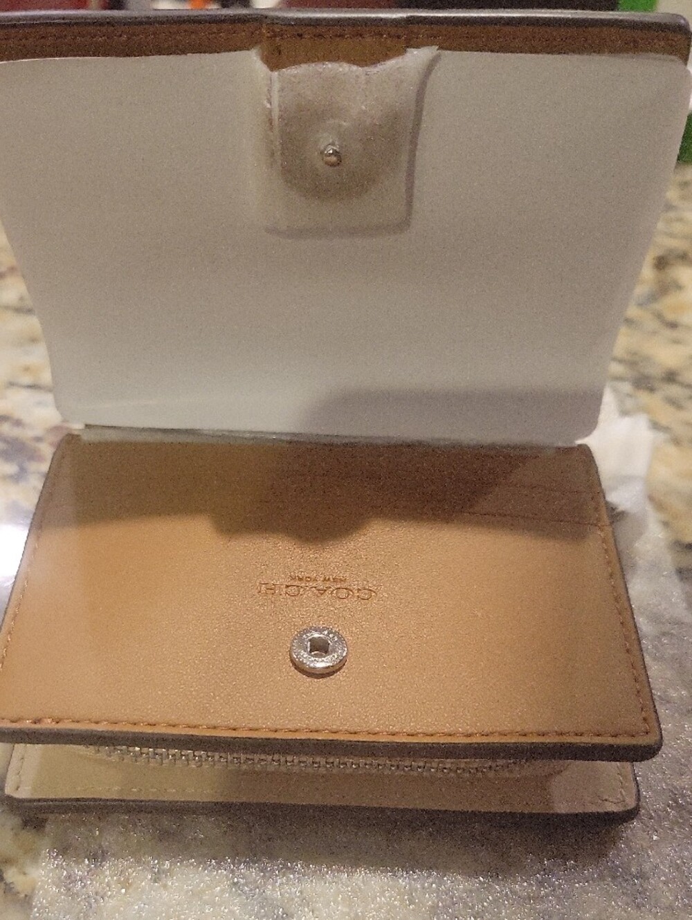 Coach Floral Small Snap Wallet - Beige with Orange, Purple & Yellow Flowers - Picture 2 of 4